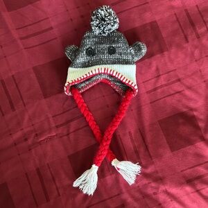 Adorable Gray and Red Knit Monkey Hat for dogs